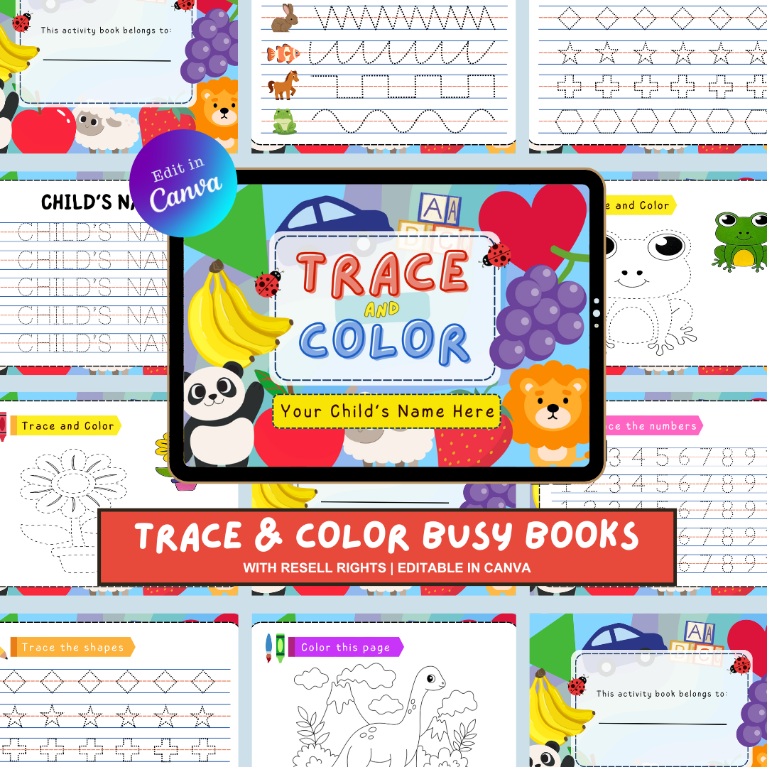 KIDS TRACING BUNDLE | Printable Busy Books with Resell Rights | MRR & PLR Included