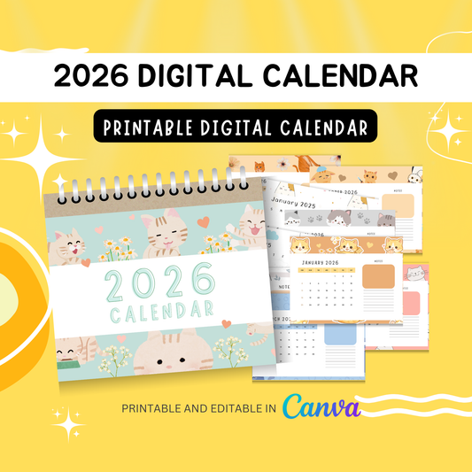 2026 Minimalist Digital Calendar | Printable | Editable in Canva With Resell Rights