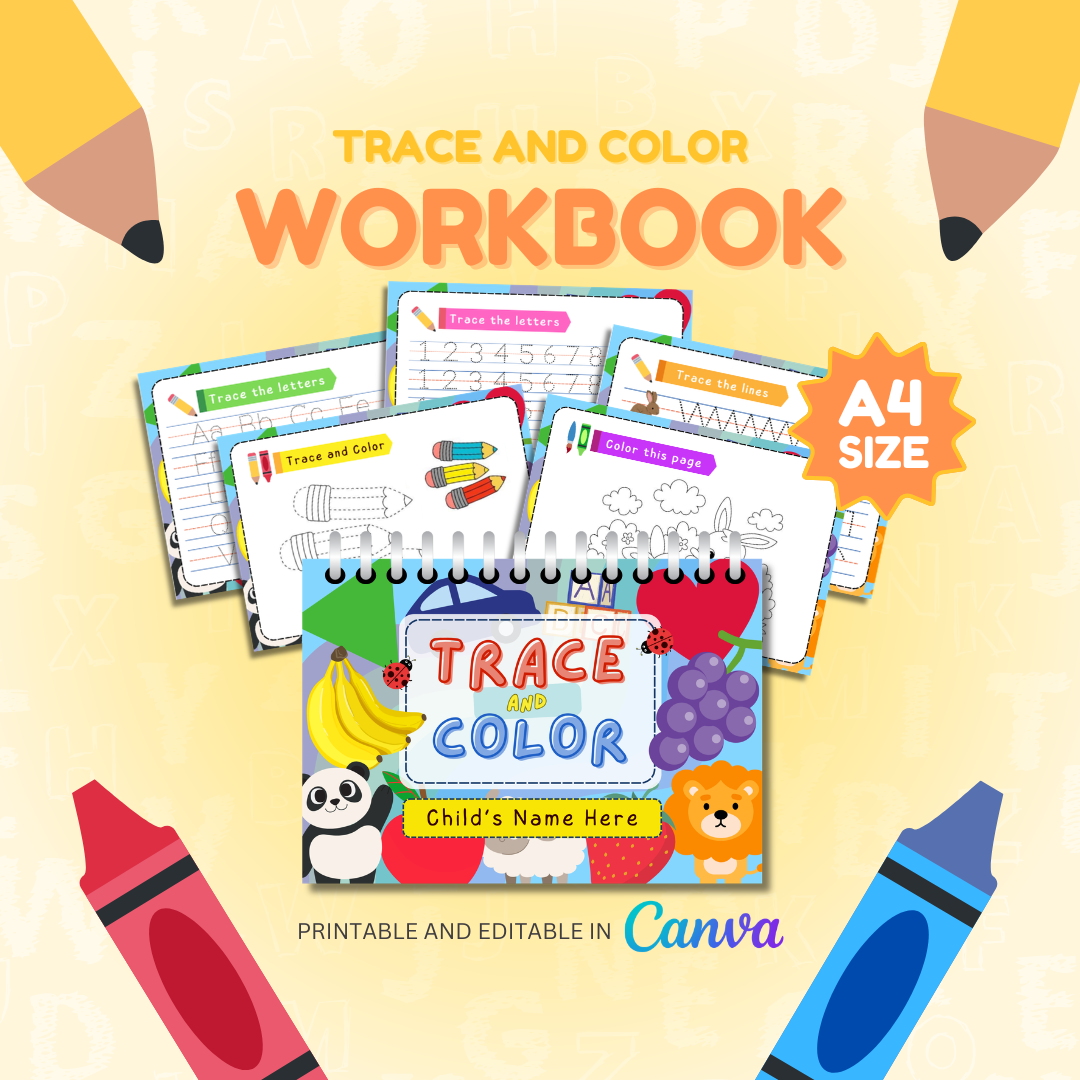 Tracing and Color WorkBook for Kids | Printable with Resell Rights