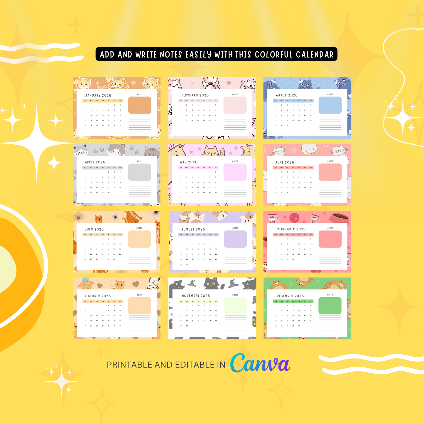 2026 Minimalist Digital Calendar | Printable | Editable in Canva With Resell Rights