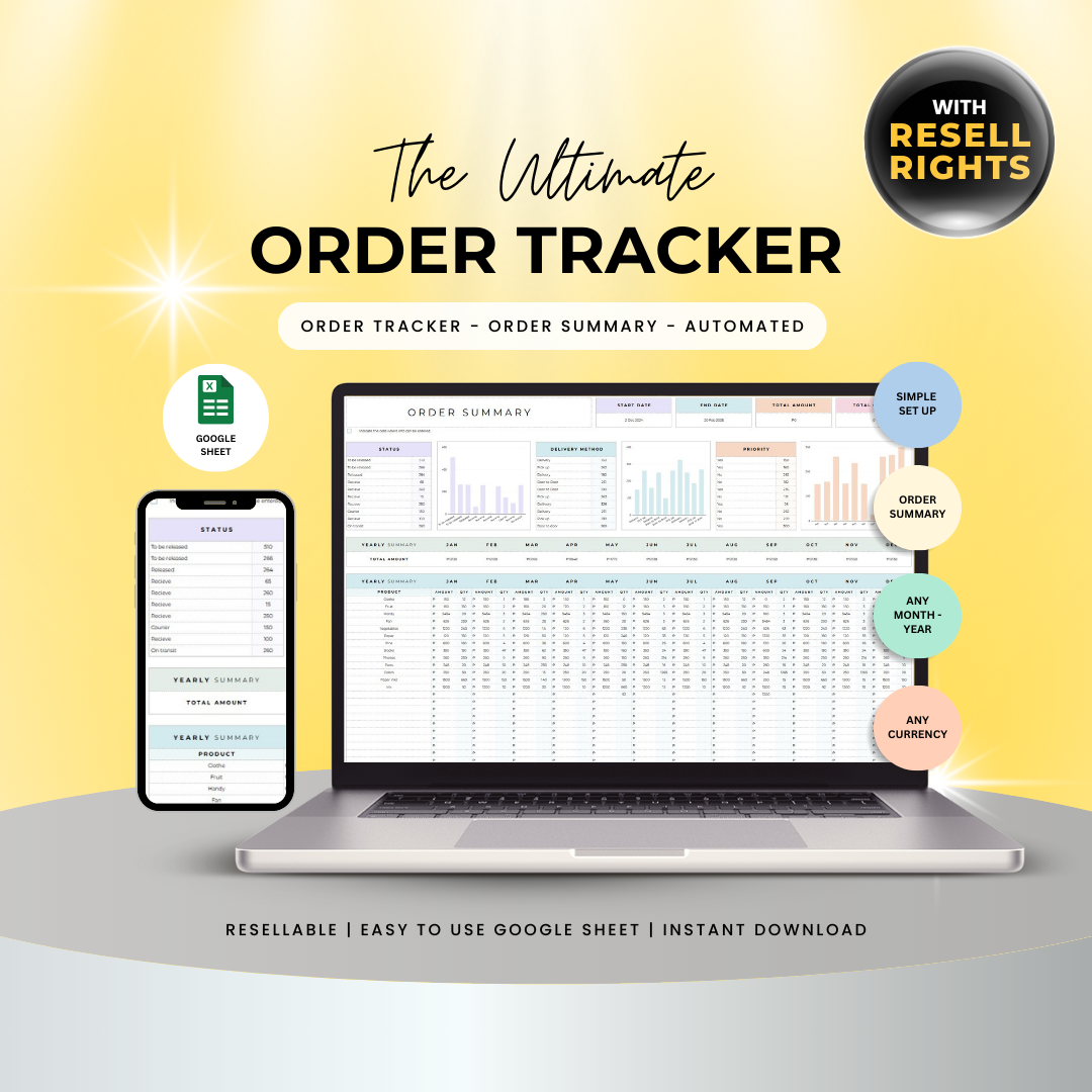 Order Tracker Spreadsheet Small Business | Instant Download Digital Planner with Resell Rights