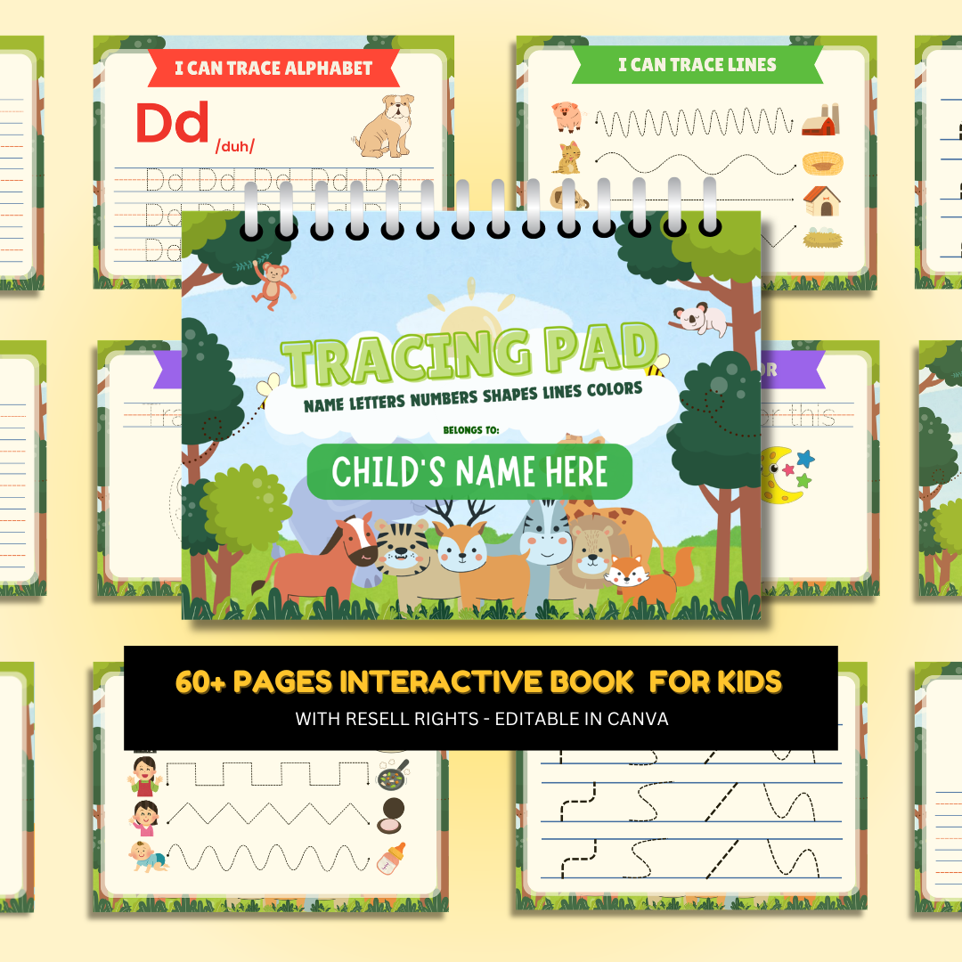 Tracing and Color WorkBook for Kids (Animals) | Printable with Resell Rights