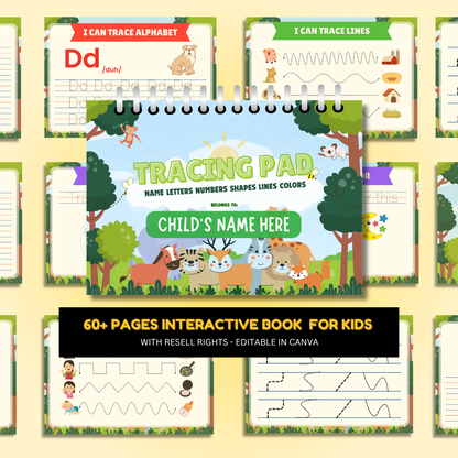 Tracing and Color WorkBook for Kids (Animals) | Printable with Resell Rights