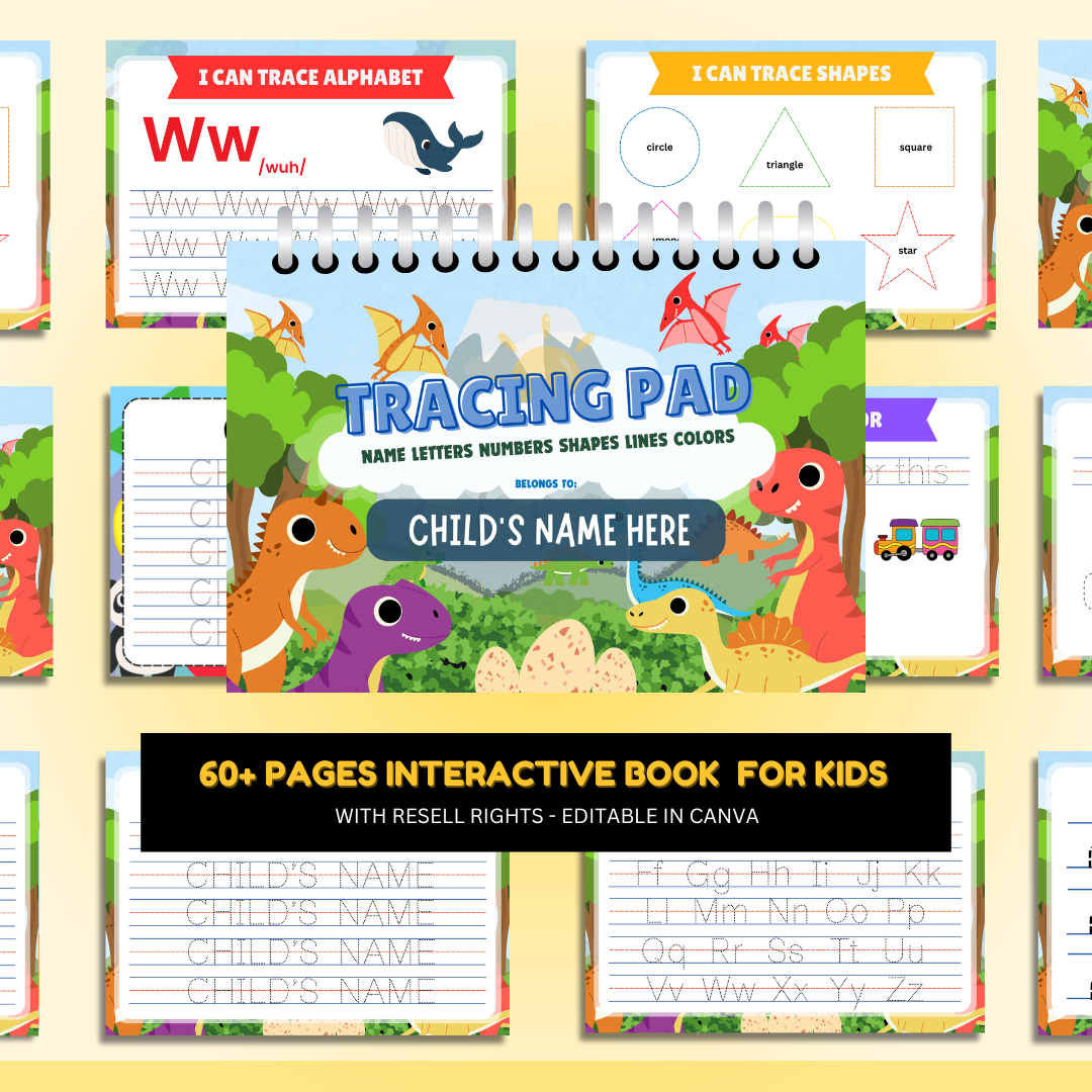 Tracing and Color WorkBook for Kids (Dino) | Printable with Resell Rights