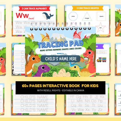 Tracing and Color WorkBook for Kids (Dino) | Printable with Resell Rights