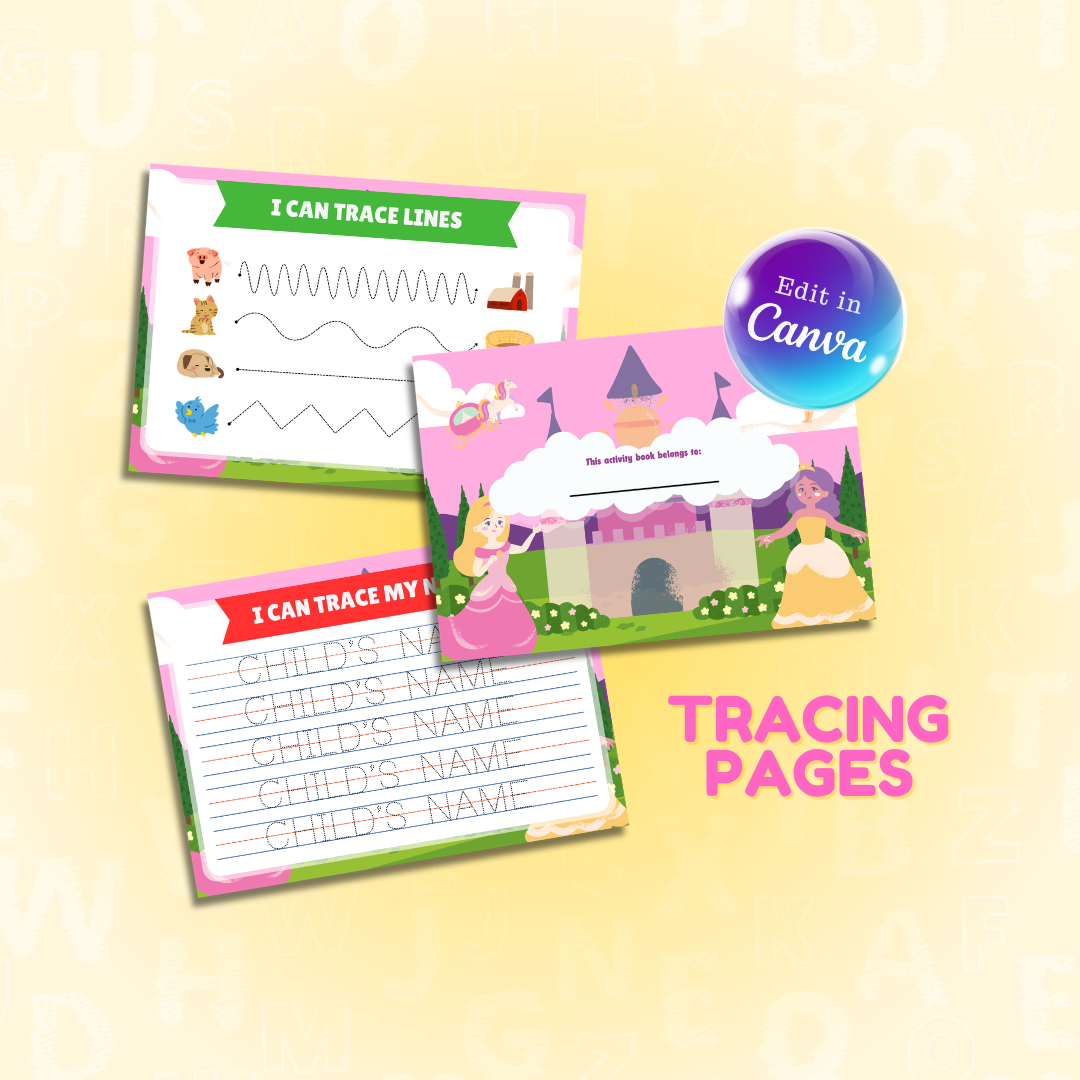 Tracing and Color WorkBook for Kids (Princess) | Printable with Resell Rights