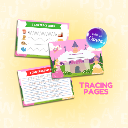 Tracing and Color WorkBook for Kids (Princess) | Printable with Resell Rights