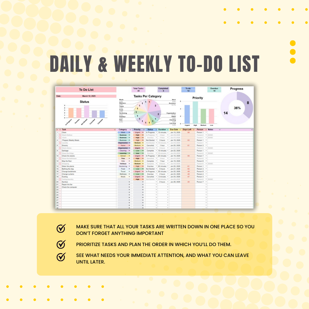 To-Do List Planner Google Sheets | Digital Planner with Resell Rights