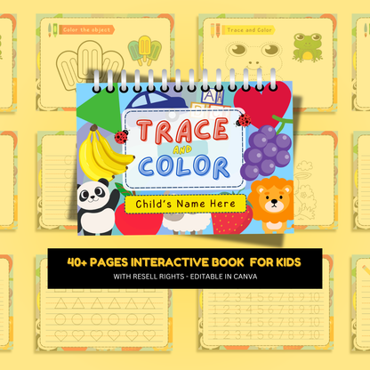Tracing and Color WorkBook for Kids | Printable with Resell Rights