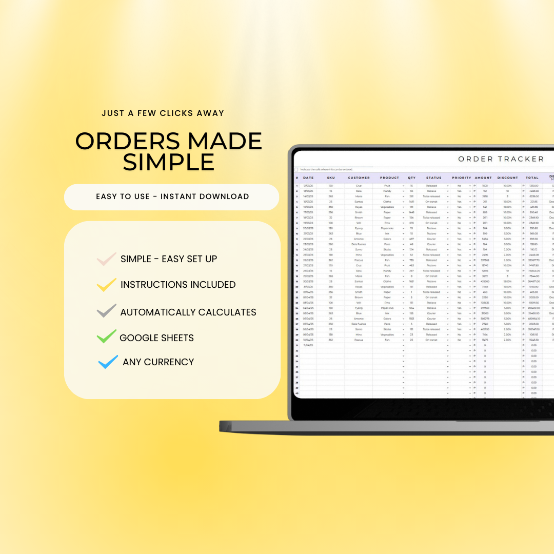 Order Tracker Spreadsheet Small Business | Instant Download Digital Planner with Resell Rights