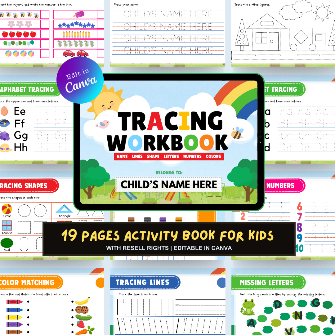 Tracing Busy Book for Kids | Printable with Resell Rights | MRR & PLR Included