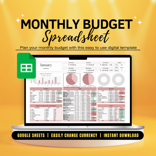 Monthly Budget Spreadsheet | Instant Download with Resell Rights